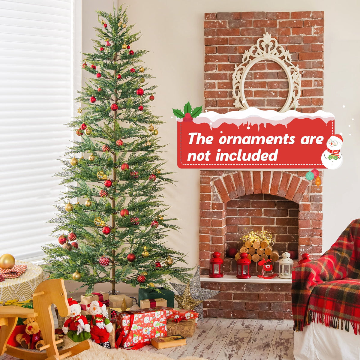 Topbuy 6.5 FT Artificial Cypress Christmas Tree Pre-lit Hinged Xmas Tree with 430 Warm White LED Lights 470 Highly Simulated Branch Tips