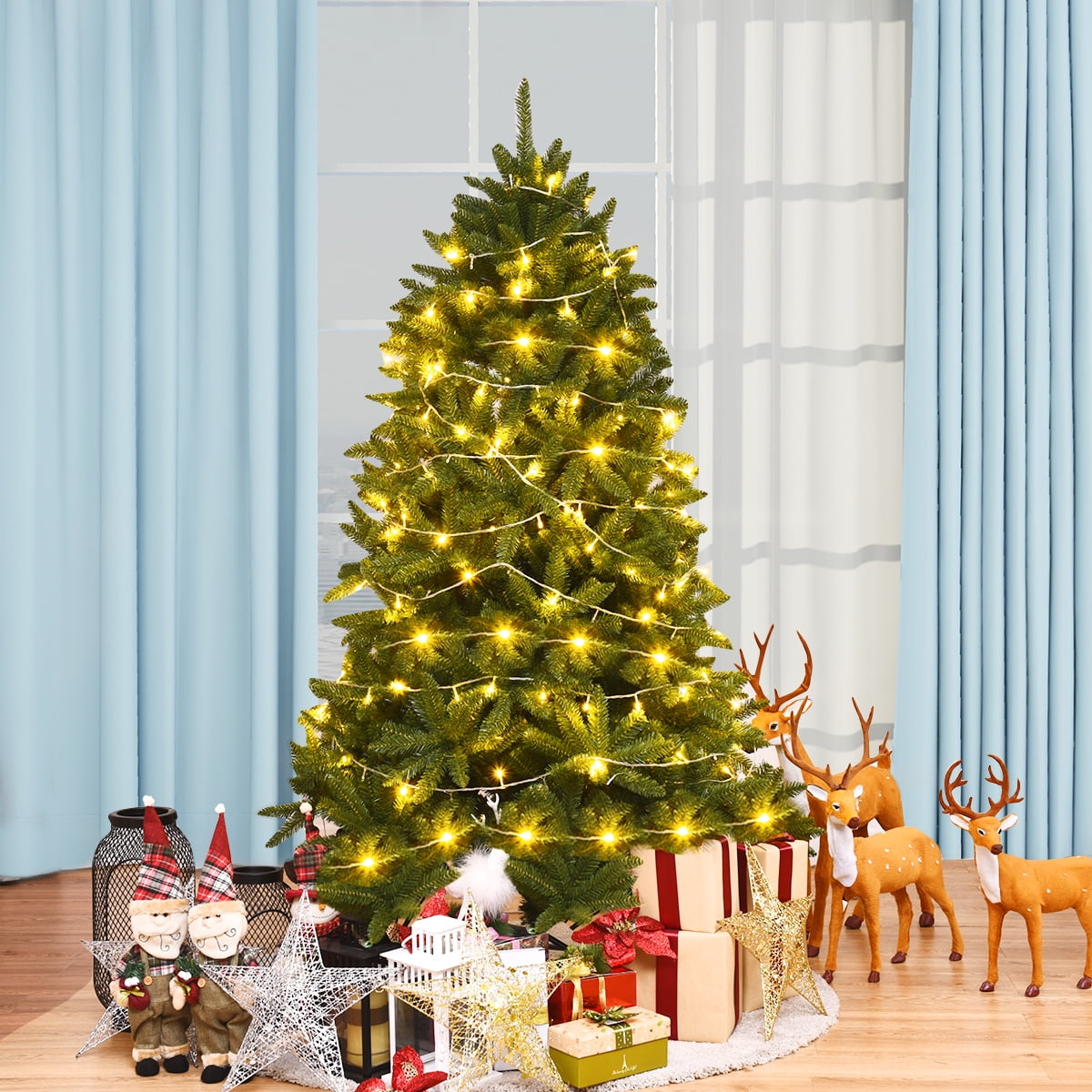 Gymax 6ft Artificial Christmas Fir Tree w/ 1250 Premium Hinged Branch Tips