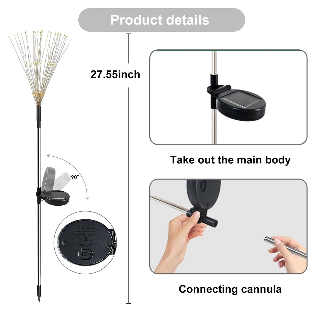Rirool 2 Pack Solar Firework Lights, 120 LED Outdoor Garden Lights, Waterproof IP65 Pathway Yard Decor, DIY Copper Wire, Auto On/Off, Warm White