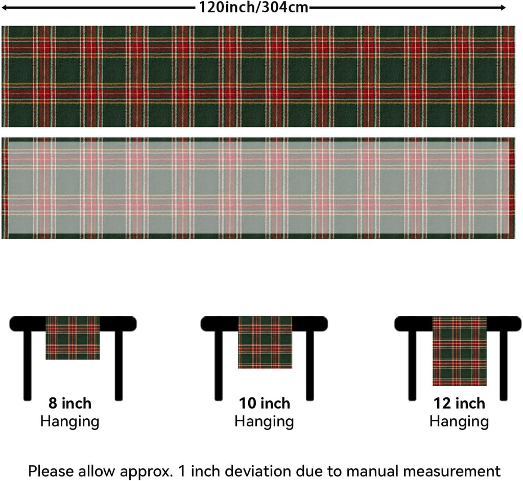 Christmas Checkered Tartan Table Runner - Green Buffalo Plaid Xmas Stain Resistant Washable Table Decoration for Dining/Parties/Holiday Decor, 13 x 120 Inch