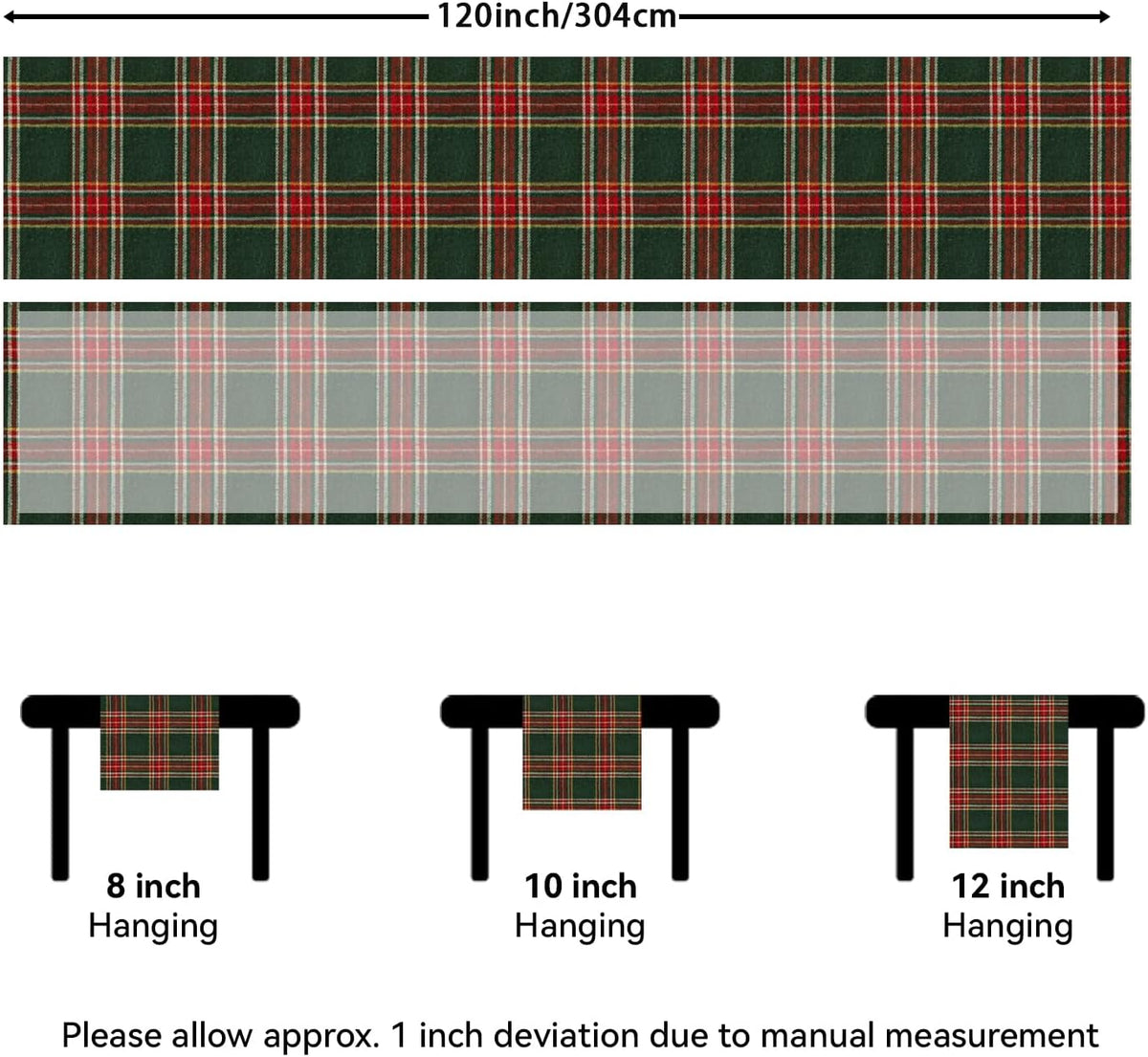 Christmas Checkered Tartan Table Runner - Green Buffalo Plaid Xmas Stain Resistant Washable Table Decoration for Dining/Parties/Holiday Decor, 13 x 120 Inch