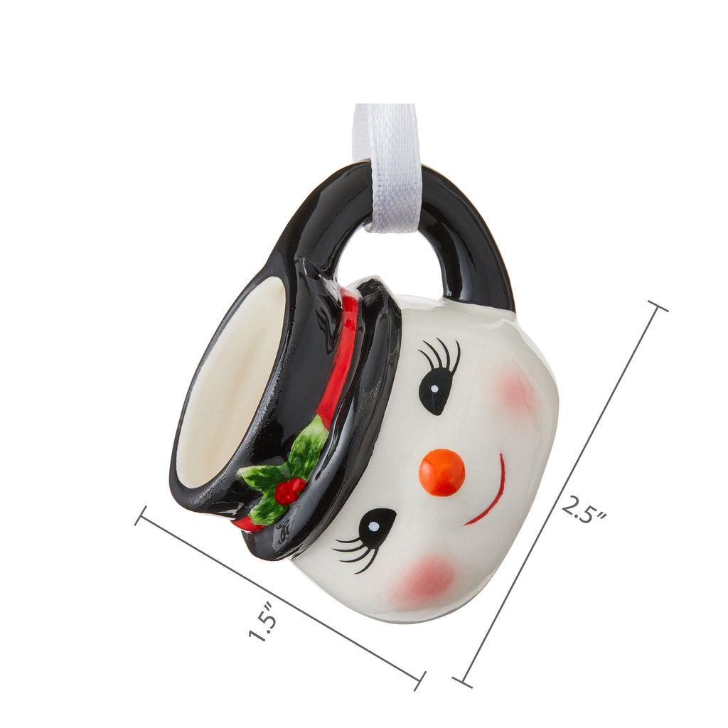 Mr. Christmas 1.5" Miniature Snowman Mug Hanging Ornament, White