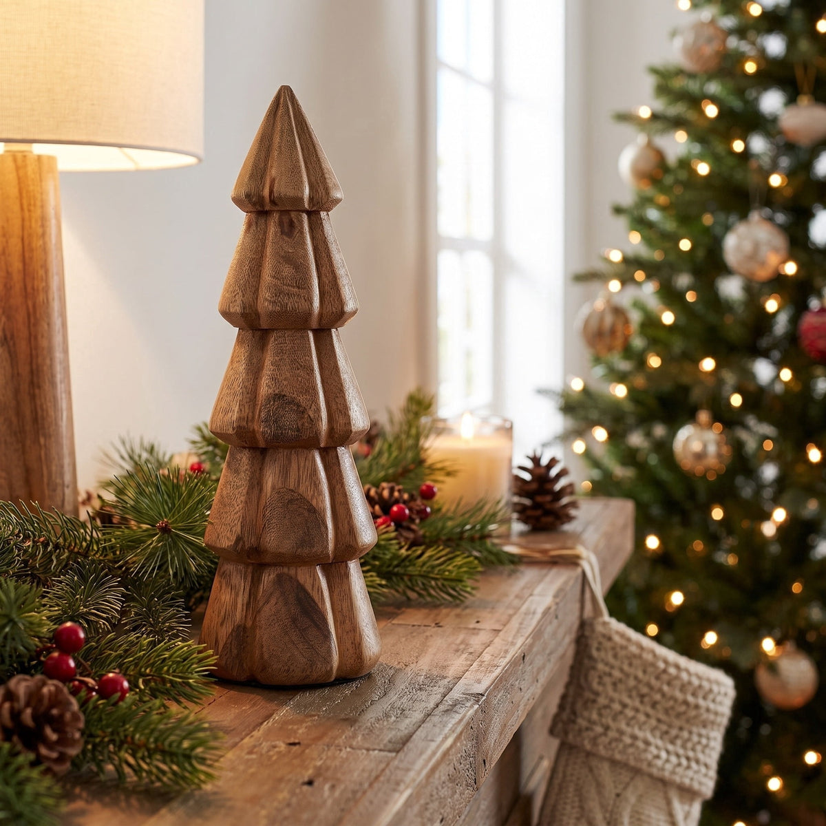 Wood Tree Christmas Decoration, Natural, 9", by Holiday Time