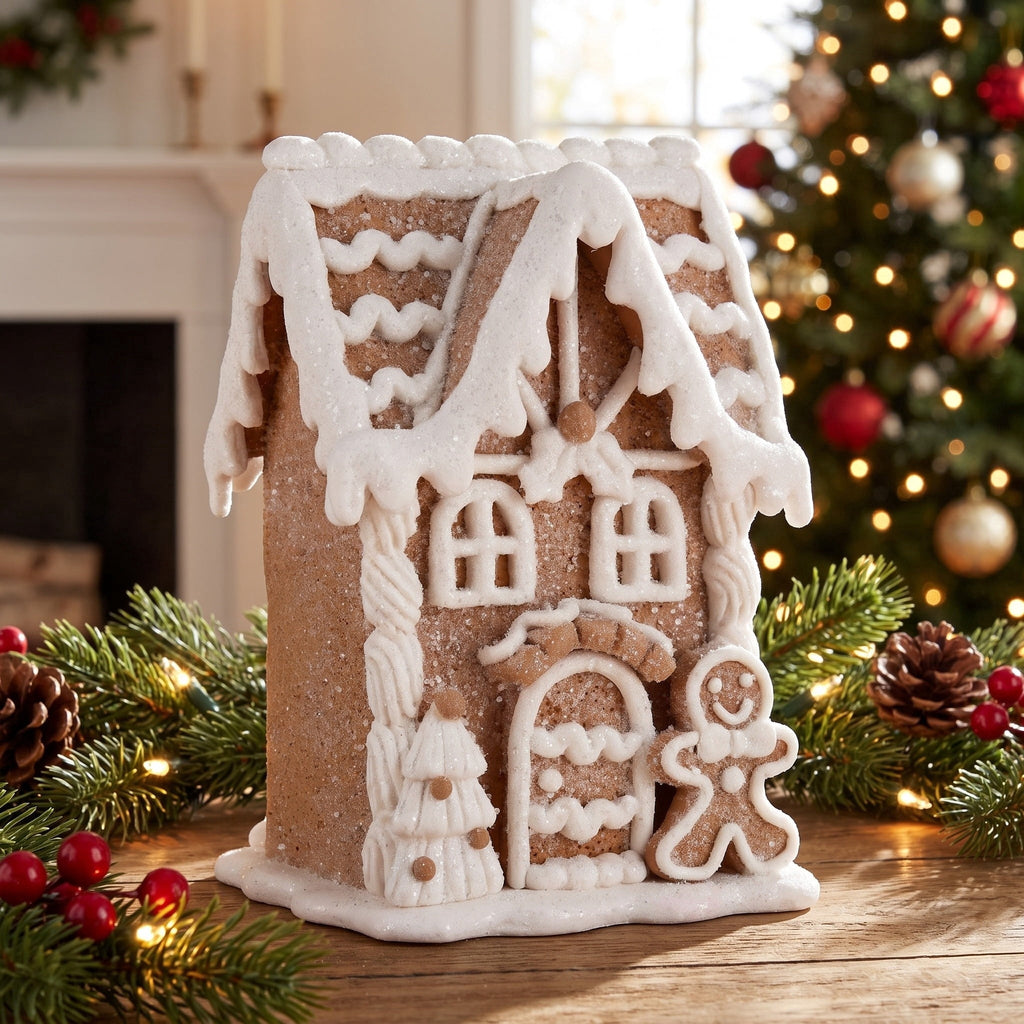 Clay Dough Gingerbread House Christmas Decoration, Brown and White, 5.3", by Holiday Time