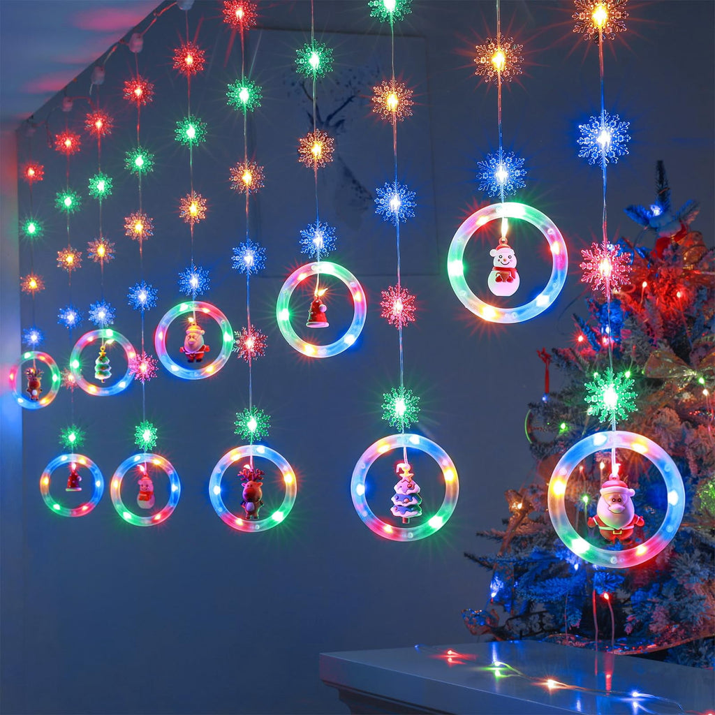 WILLED Christmas String Lights, 120 LED Window Curtain Lights with Christmas Ornaments, 9.8ft USB Powered Warm White Waterproof Fairy Lights Indoor Outdoor for Xmas Tree Patio Garden Party Home Decor