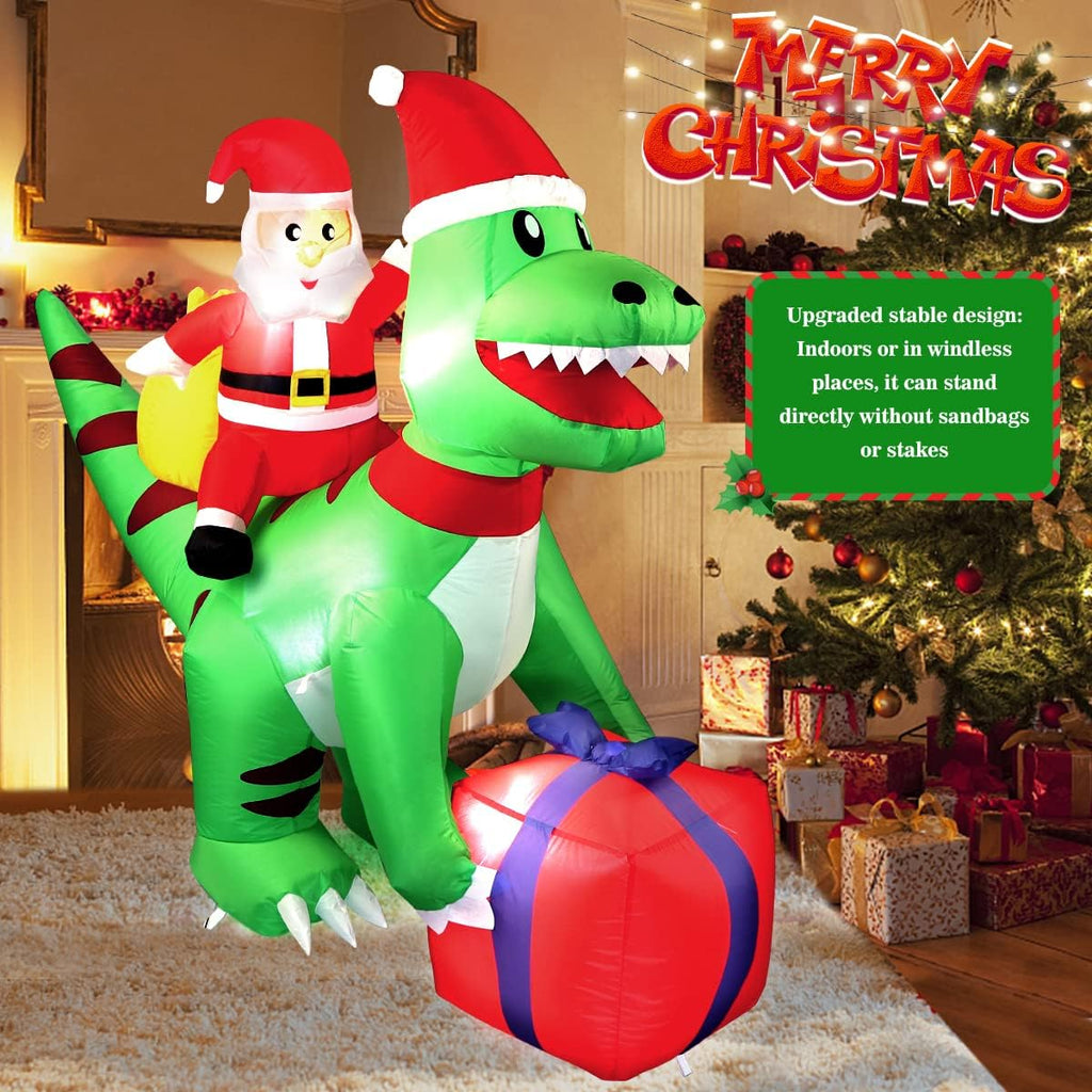 7FT Christmas Inflatable Decorations Clearance, Giant Xmas Santa Dinosaur Blow Up LED Light Up Indoor Outdoor Yard Decorations with Gift Box, Holiday Xmas Party Patio Garden Lawn New Year Kids Gifts