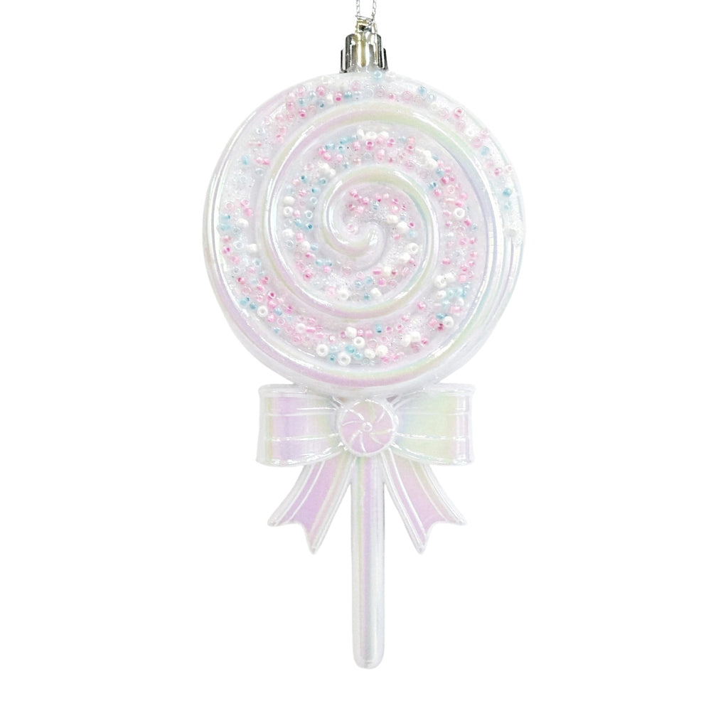 Iridescent White Glitter Sprinkle Lollipop Christmas Ornament, 5.8", by Holiday Time