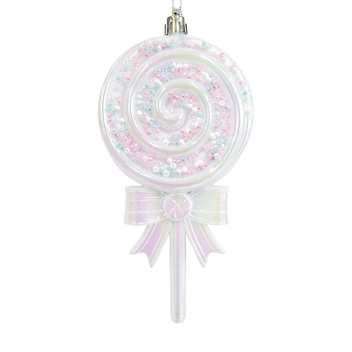 Iridescent White Glitter Sprinkle Lollipop Christmas Ornament, 5.8", by Holiday Time