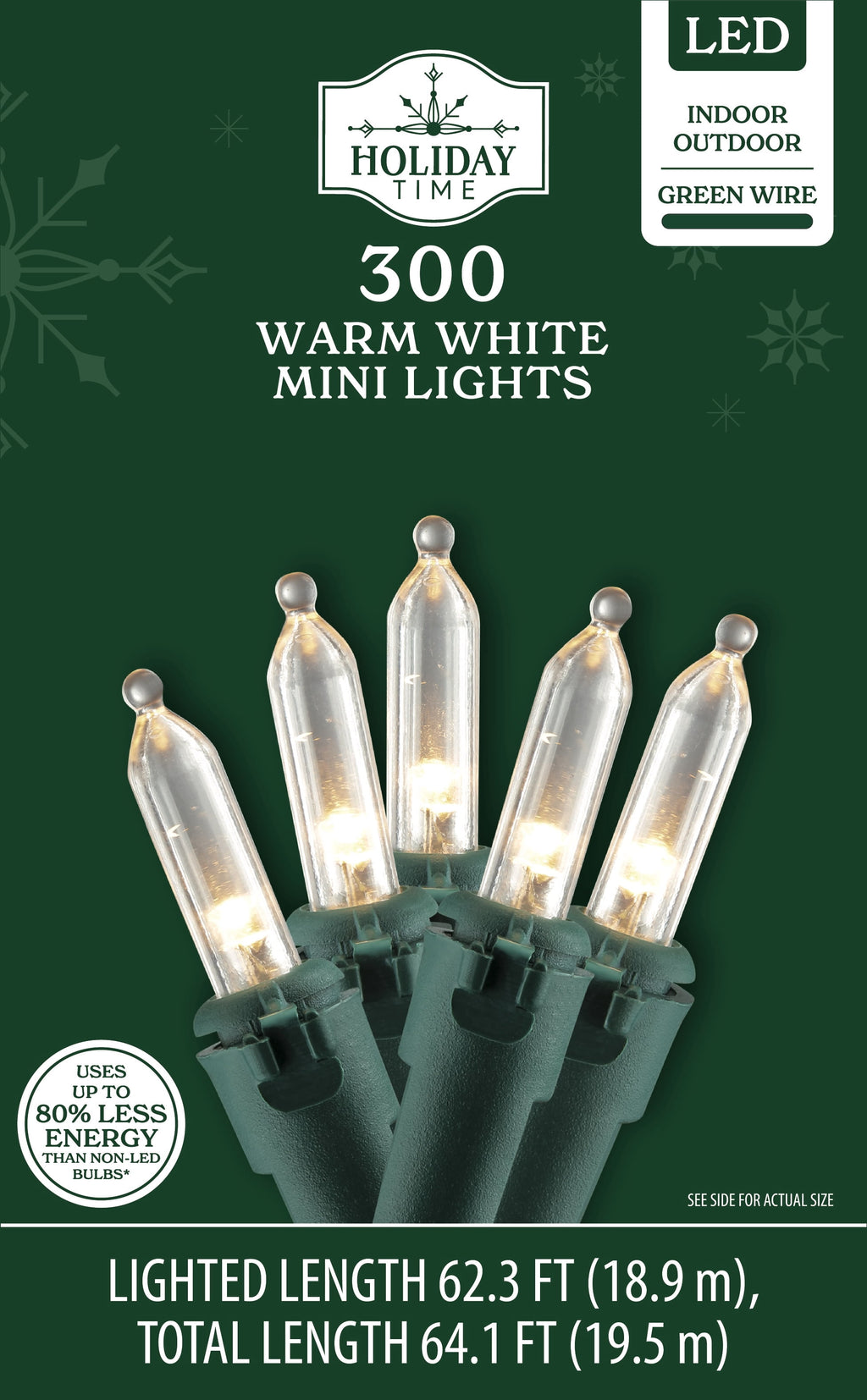 Indoor/Outdoor 300-Count LED Mini Christmas String Lights, Cool White, 62.3', by Holiday Time