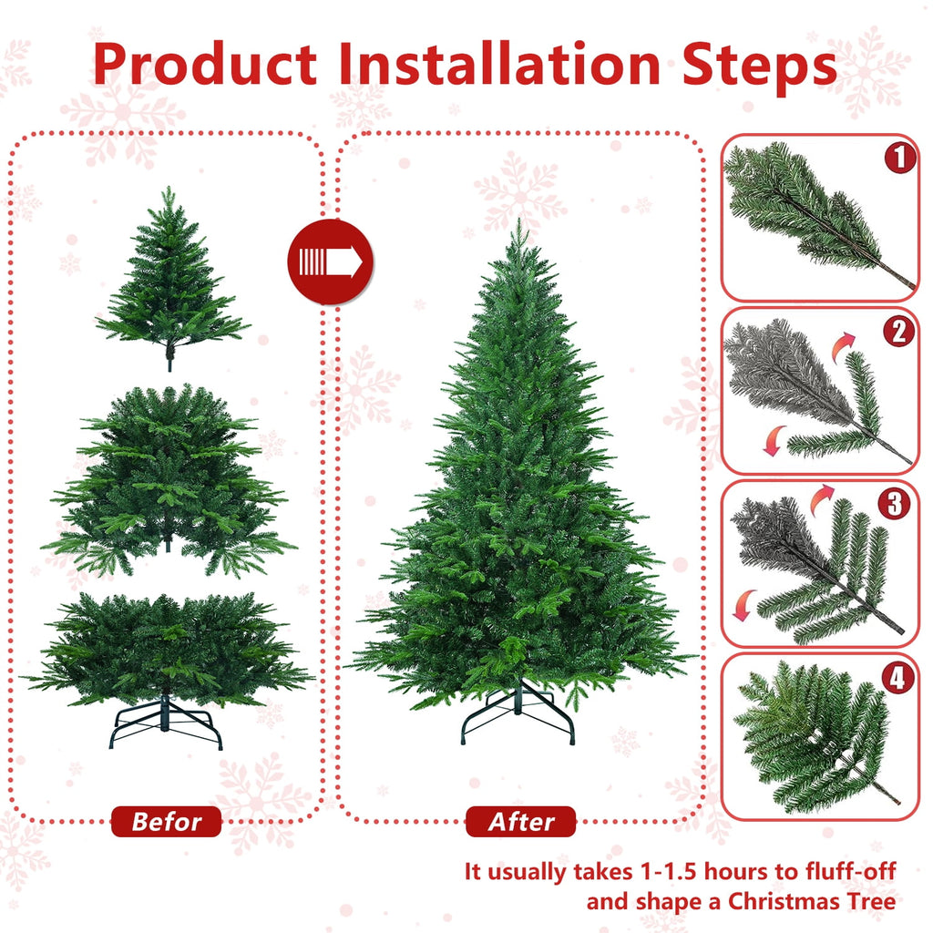 Soilhill Unlit Artificial Full Christmas Tree 6.5FT with 2356 PE PVC Tips, Premium Holiday Xmas Tree with Metal Hinges & Foldable Base for Home Office Party, Green