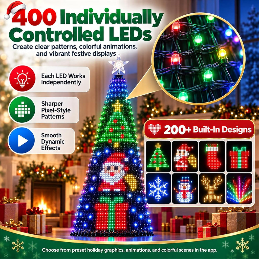 Smart Christmastree Lights - Change YourTree from Your Phone, addressable LEDs, Custom Designs and animations with app Control, dimming and USB Power