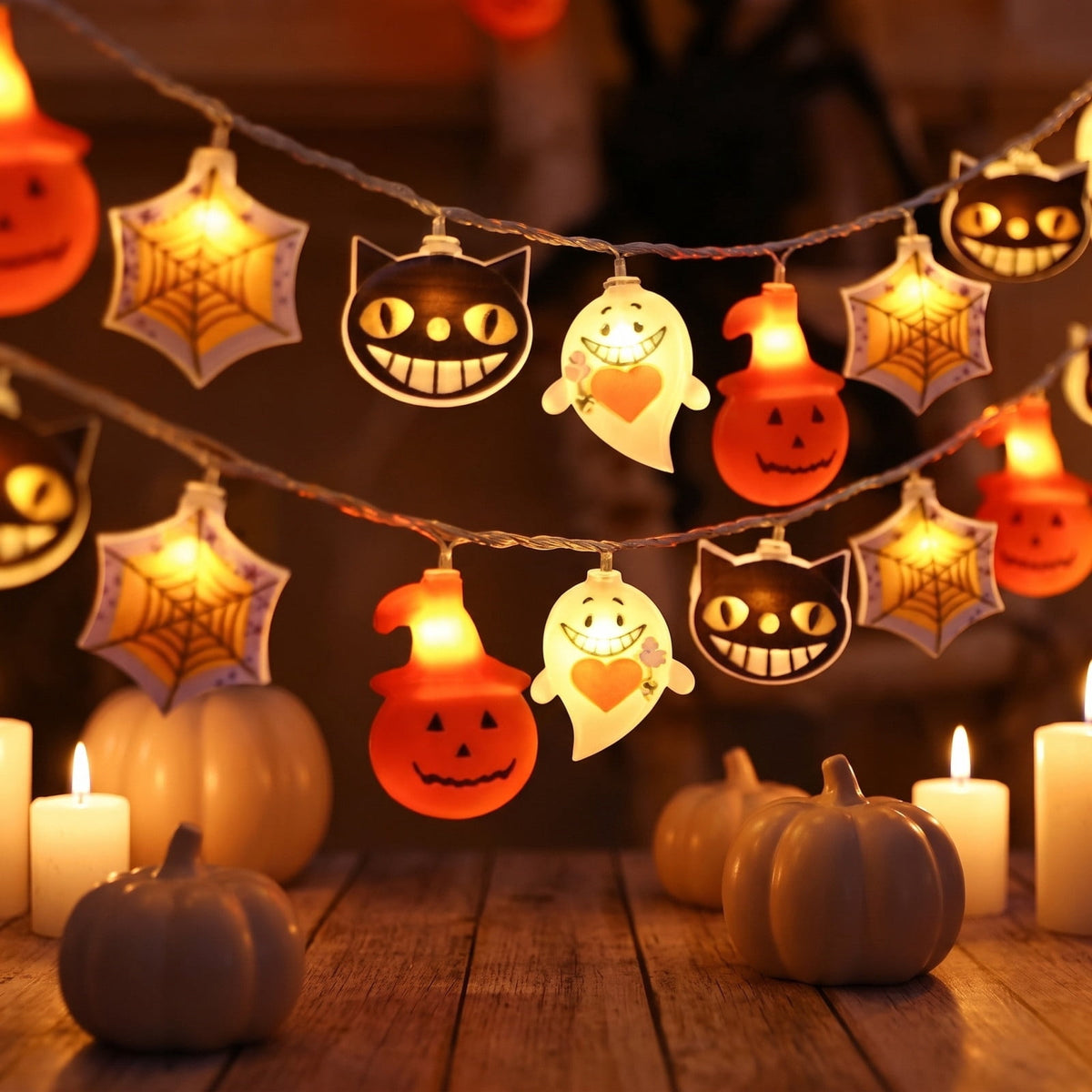 AZXY Halloween String Lights, Ghost Shaped White Halloween Lights, Indoor Outdoor Halloween Decor, Halloween Party Indoor Decor, Battery 5 FT Halloween Decorations, Stair Mantel Patio Halloween Decor