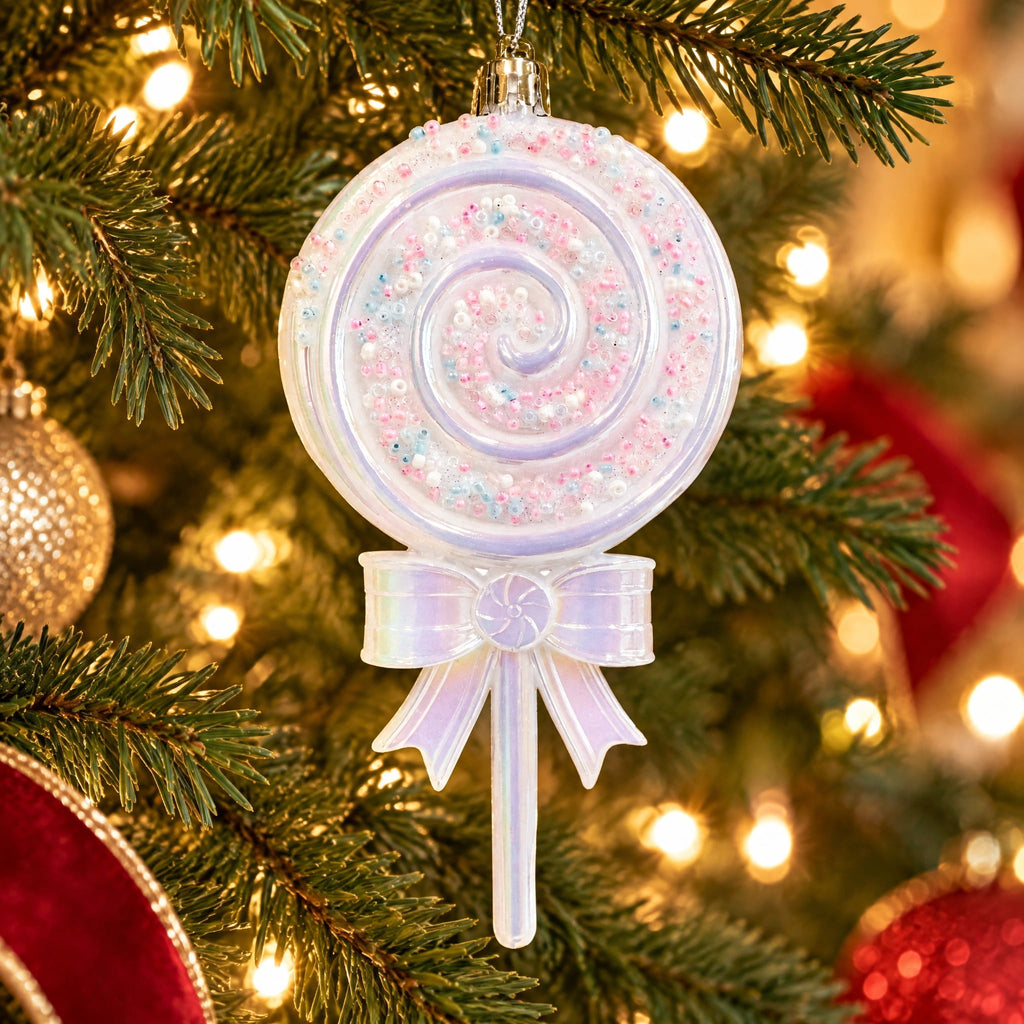 Iridescent White Glitter Sprinkle Lollipop Christmas Ornament, 5.8", by Holiday Time