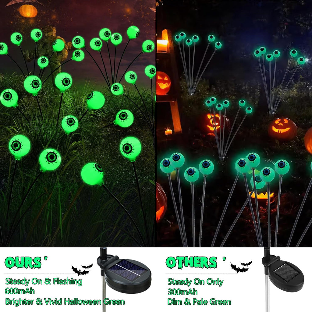 Morfone Halloween Decorations Outdoor, 2 Pack 12 LEDs Solar Scary Eyeball Lights, Waterproof Eyeball Swaying Firefly Lights, Halloween Path Lights for Garden Yard Party, Purple