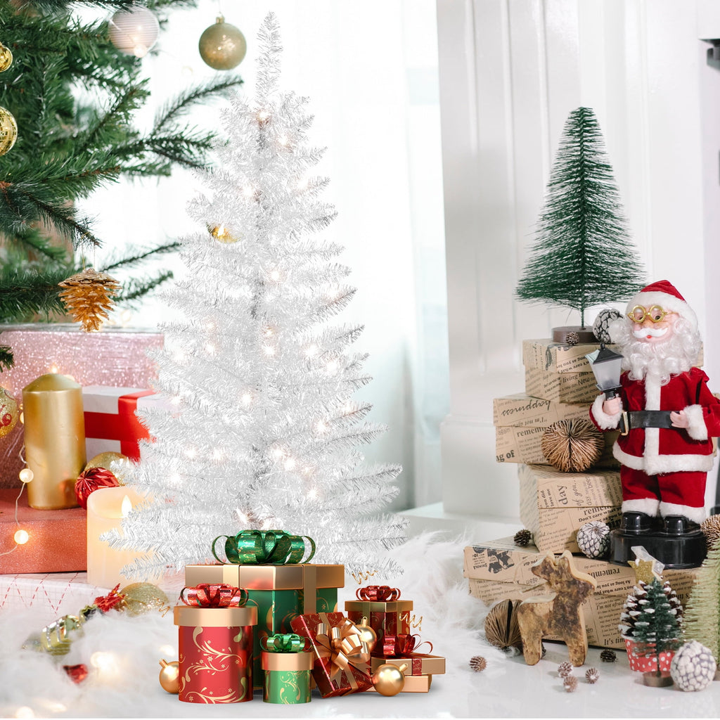 Mayhihi 4FT White Small Christmas Tree with Lights, Artificial Xmas Trees for Home Office