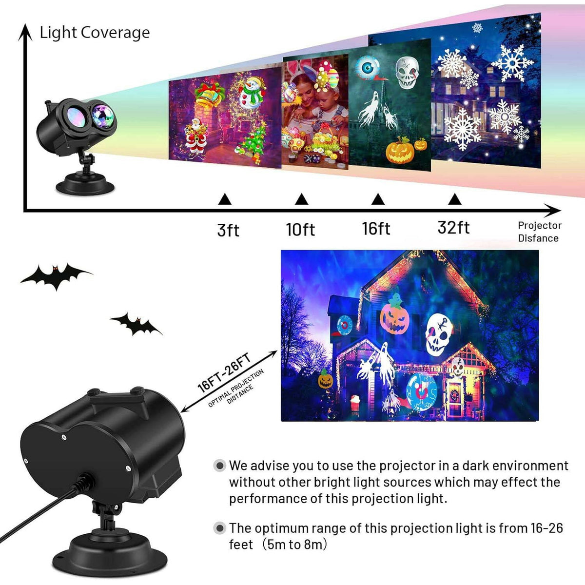 Morfone Christmas Projector Lights Outdoor, 3D Dynamic Waterproof Holiday Projector Lights for Yard Wall Indoor Outdoor Christmas Decorations