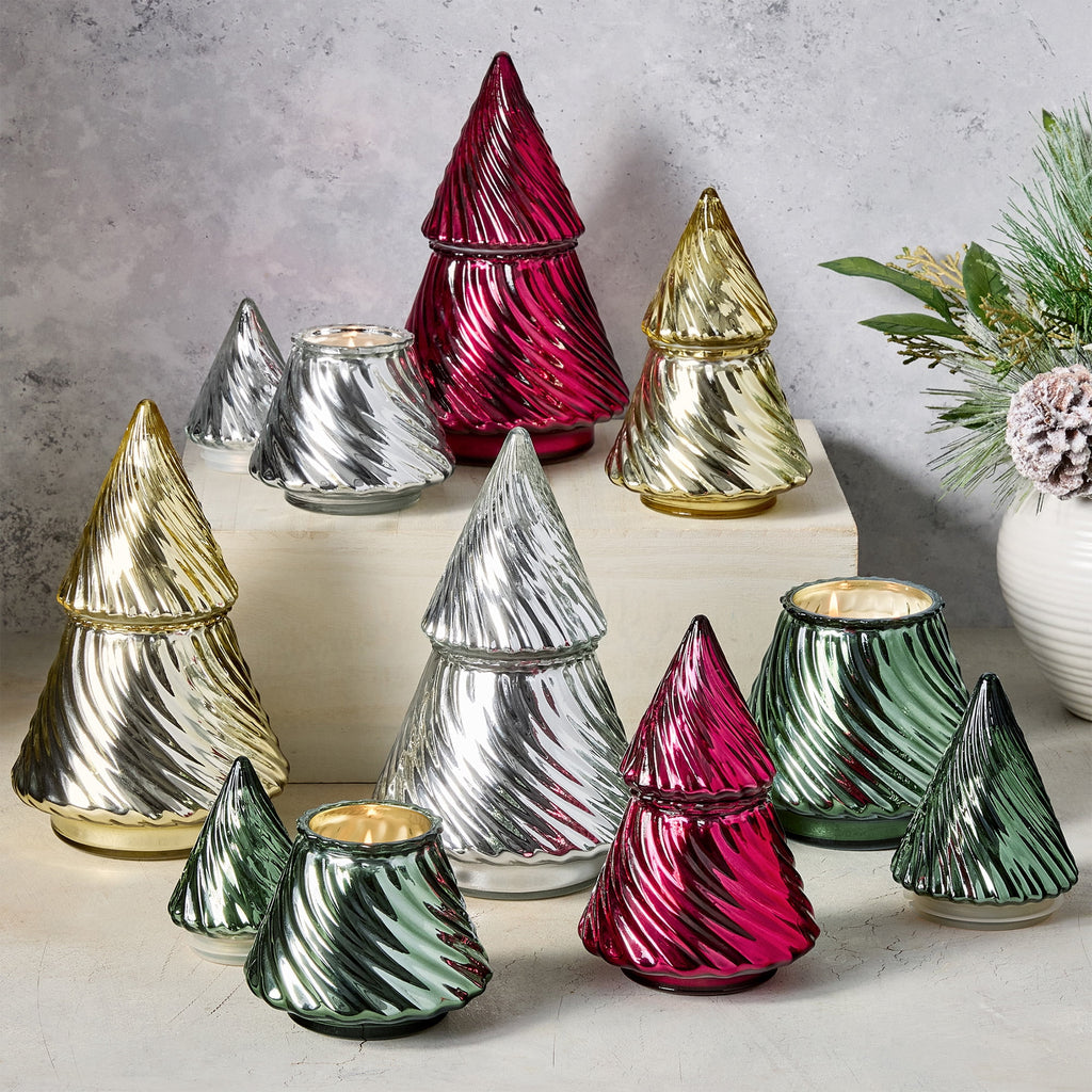 Better Homes & Gardens 1-Wick Glass Christmas Tree Candle, Silver Birch & Snow, 8 oz