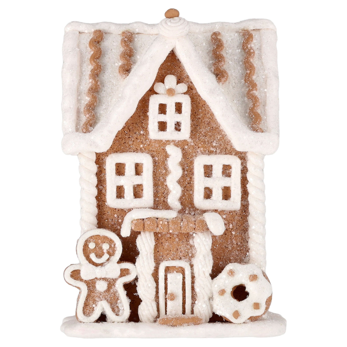 Clay Dough Gingerbread House Christmas Decoration, Brown and White, 5.3", by Holiday Time