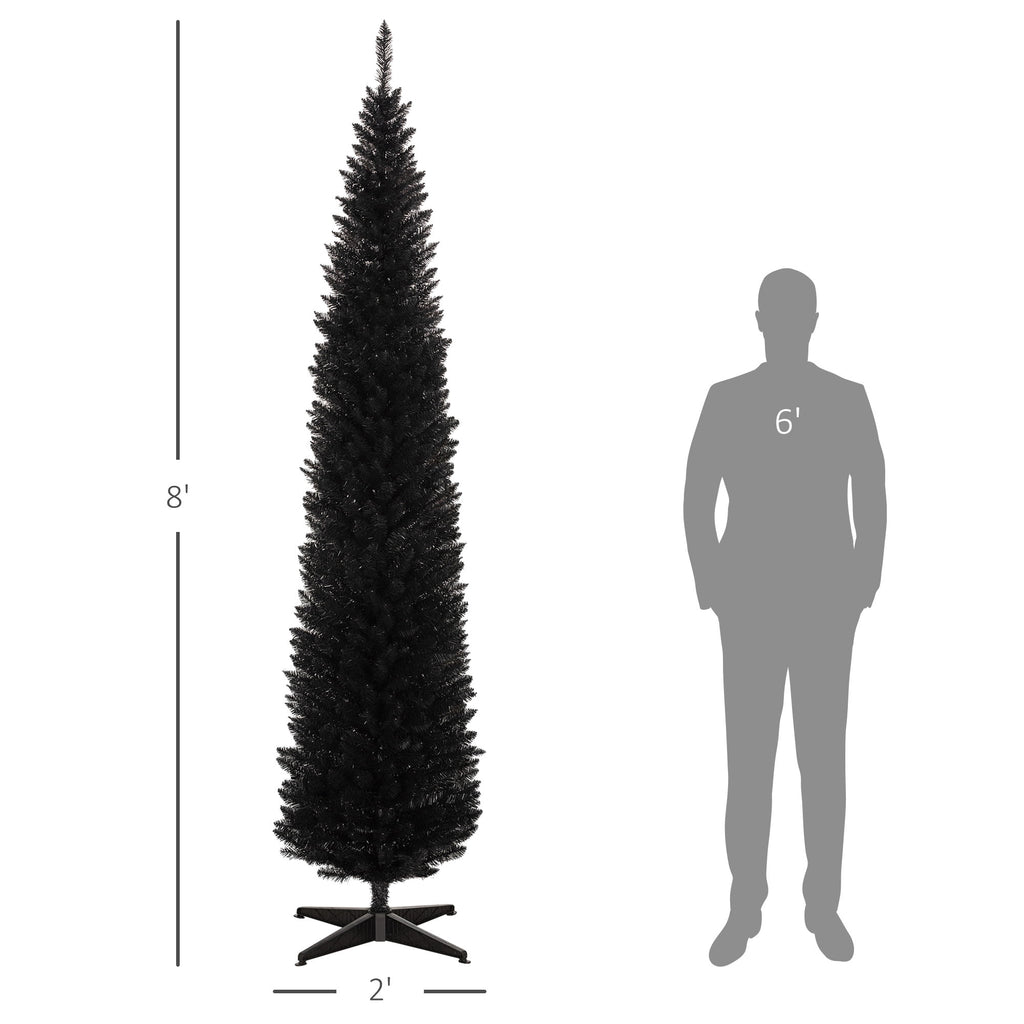 HOMCOM 8' Artificial Christmas Tree Holiday Home Décor, 618 Tips, Black
