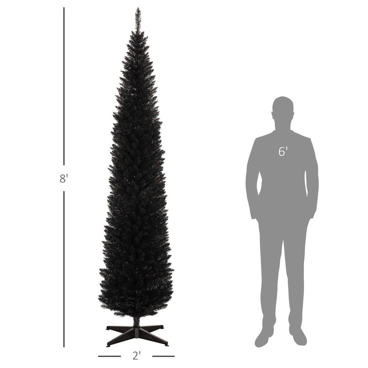 HOMCOM 8' Artificial Christmas Tree Holiday Home Décor, 618 Tips, Black