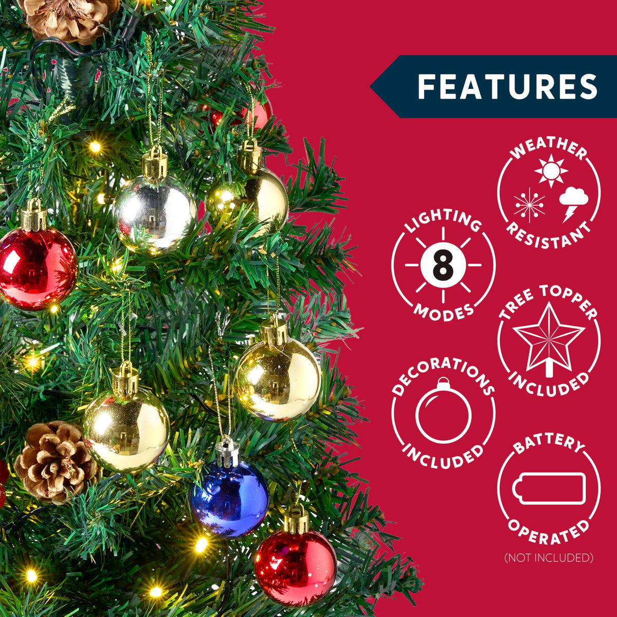 Joyfy 24in Prelit Tabletop Christmas Tree with Decoration Kit (Gold, Battery Operated)
