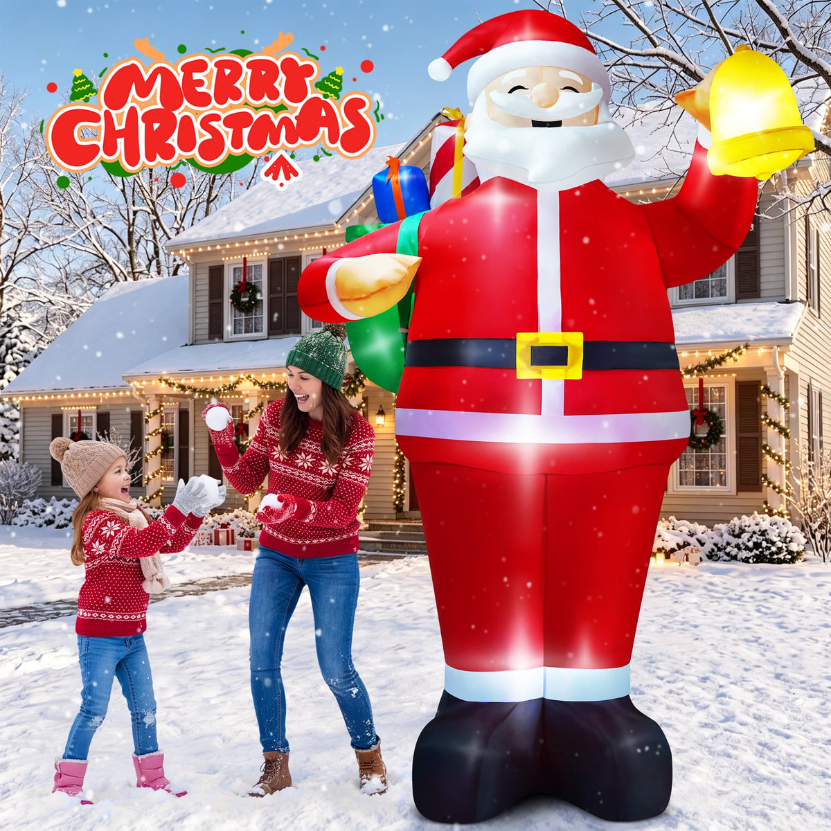 Yexmas 7FT Christmas Inflatable Santa Claus with Photo Frame, Blow Up Santa Claus Xmas Decorations for Outdoor Indoor, Built-in LED Light for Yard Gardern Lawn