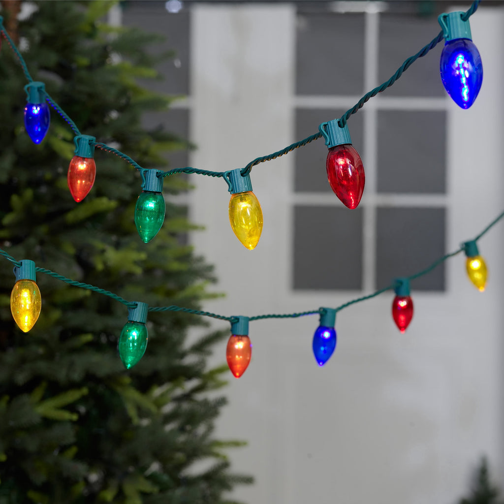 Indoor/Outdoor 25-Count LED Ultra Bright C9 Christmas String Lights, Warm White, Green Wire, 14', by Holiday Time