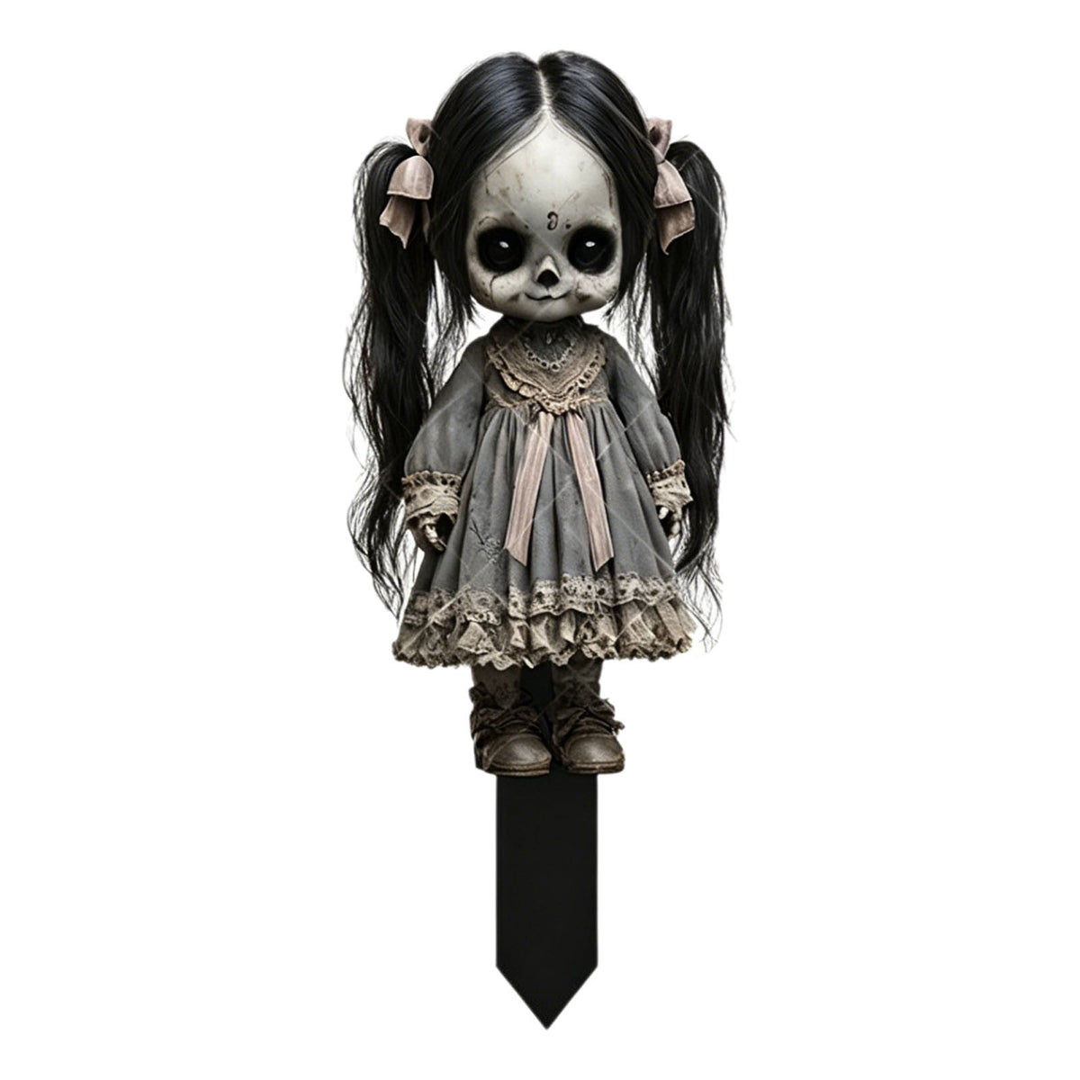 erdimoy 7.87in Tall Creepy Vintage Horror Doll Yard Stakes, 2D Waterproof Acrylic Spooky Ghost Doll Lawn Plug-In Ornaments, Scary Graveyard Garden Pathway Decor for Halloween Outdoor