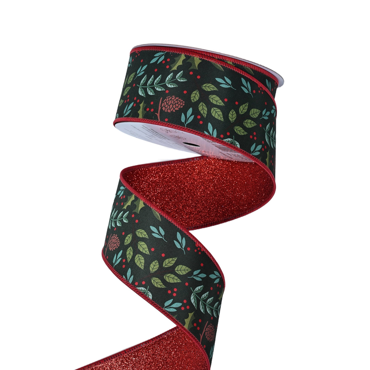 Multicolor Pinecone and Leaf Christmas Ribbon, 2.5" x 15', by Holiday Time
