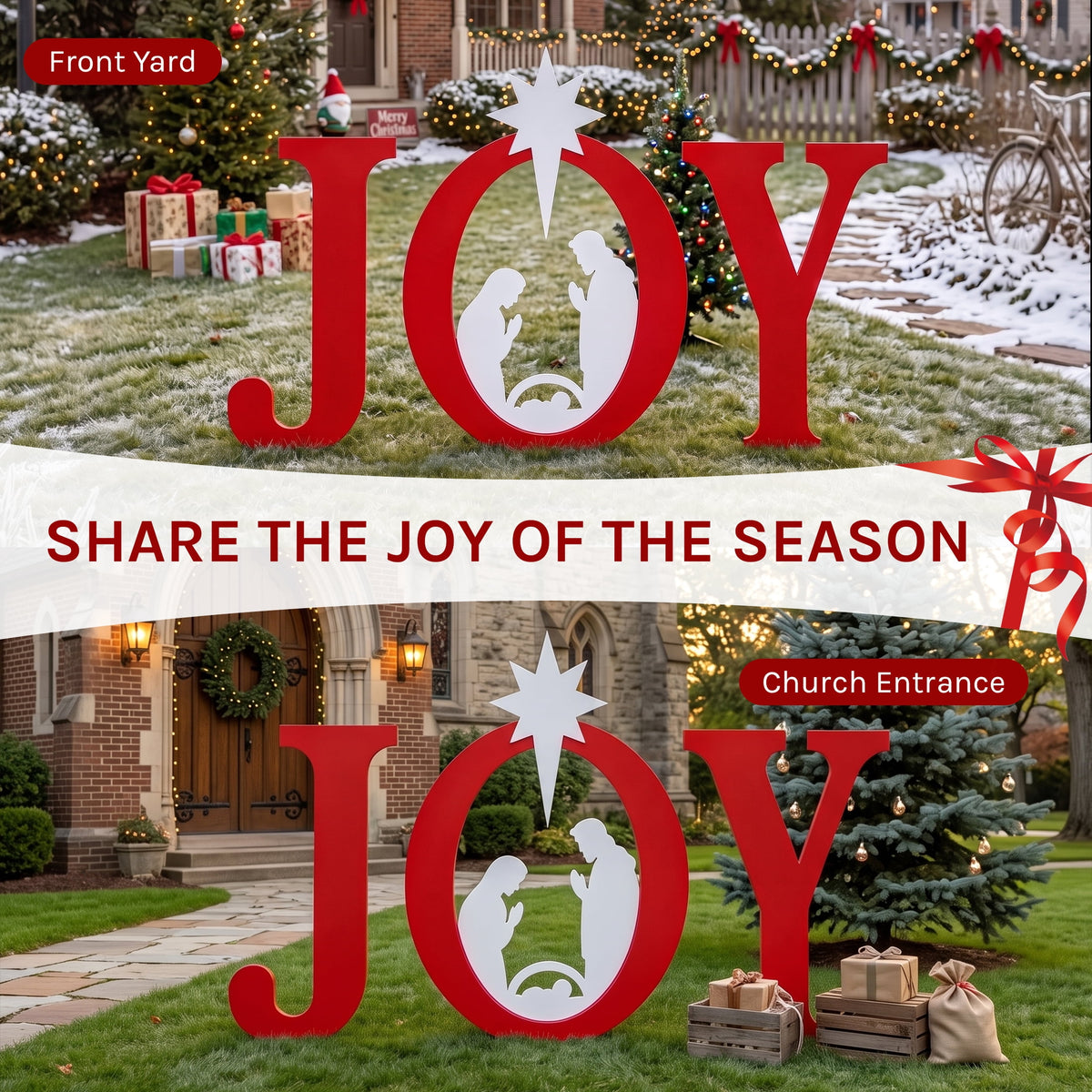 CONCETTA Outdoor JOY Christmas Nativity Decoration for Yard, Red White