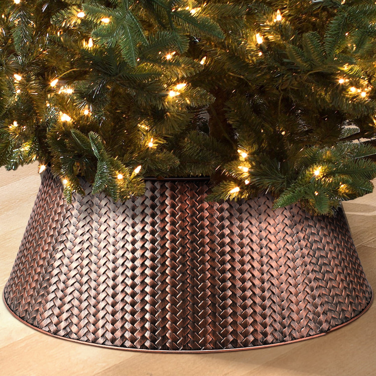 Ayieyill 28" Christmas Tree Collar, Christmas Tree Collar Basket Skirt for Large Christmas Tree, Tree Skirt Accessory | Bronze | Metal