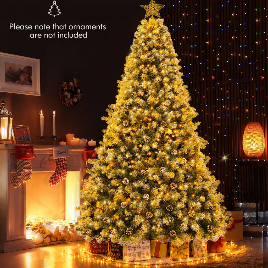 Yexmas 7.5ft Pre-Lit Christmas Tree with Tree Topper, 8 Modes LED Lights, Artificial Xmas Tree with Large Storage Bag