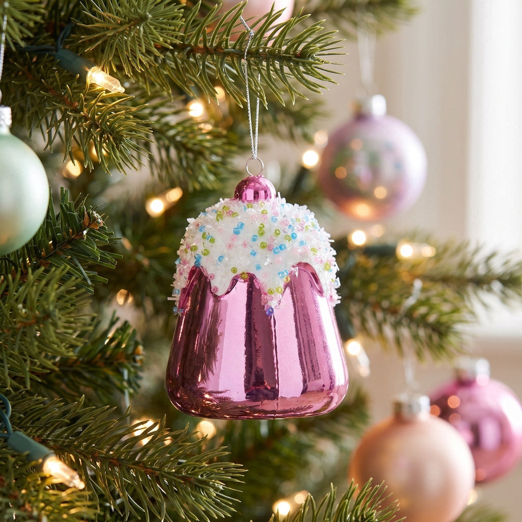Pink and White Glitter and Metallic Gumdrop Christmas Ornament, 3.5", by Holiday Time