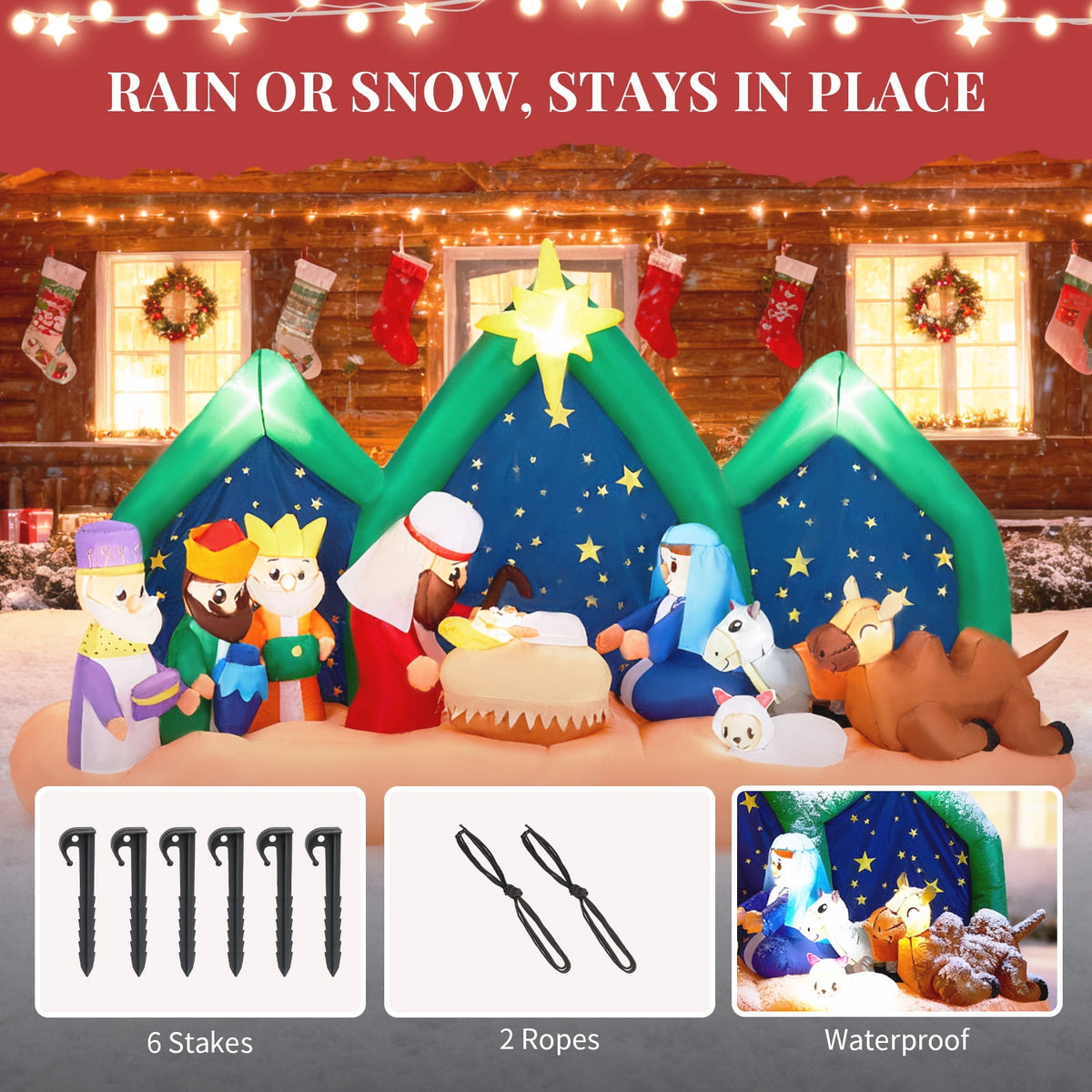 Ktaxon 9ft Length Christmas Nativity Scene Inflatable Holy Family Baby Jesus Christmas Outdoor Decor