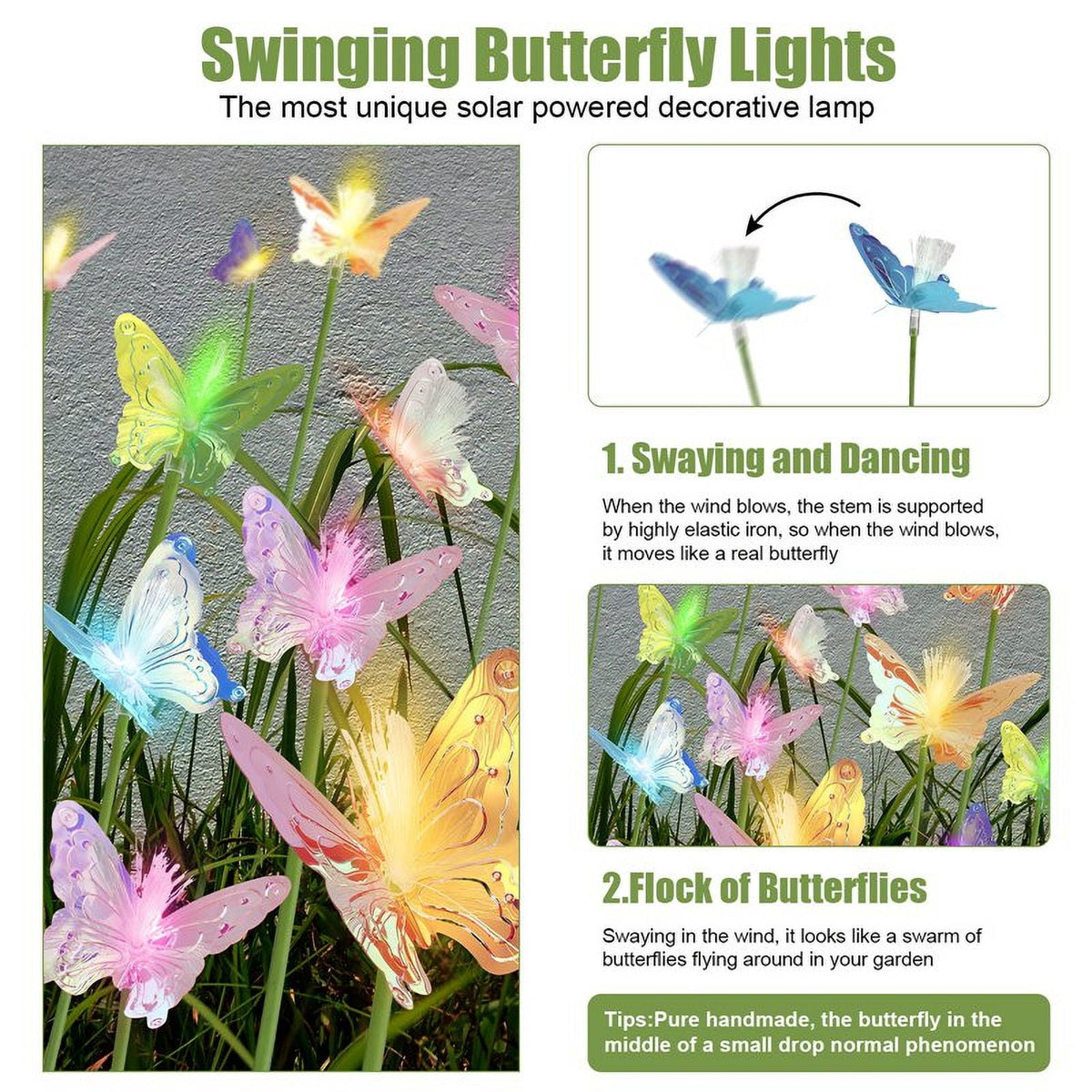 topjuju 2Pack Solar Garden Butterfly Lights, Swaying Butterfly Light, Like Lively Butterfly Flying in Garden, Waterproof Color Changing Solar Outdoor Lights for Yard Pathway Decor