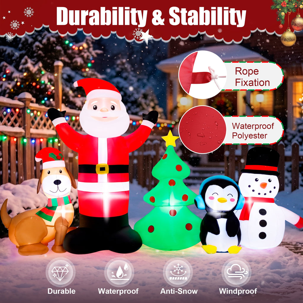 Firstness 8ft Christmas Inflatable,Christmas Blow ups Santa Snowman Xmas Tree Penguin Dog with LED Lights, Yard Garden Party Outdoor Decoration