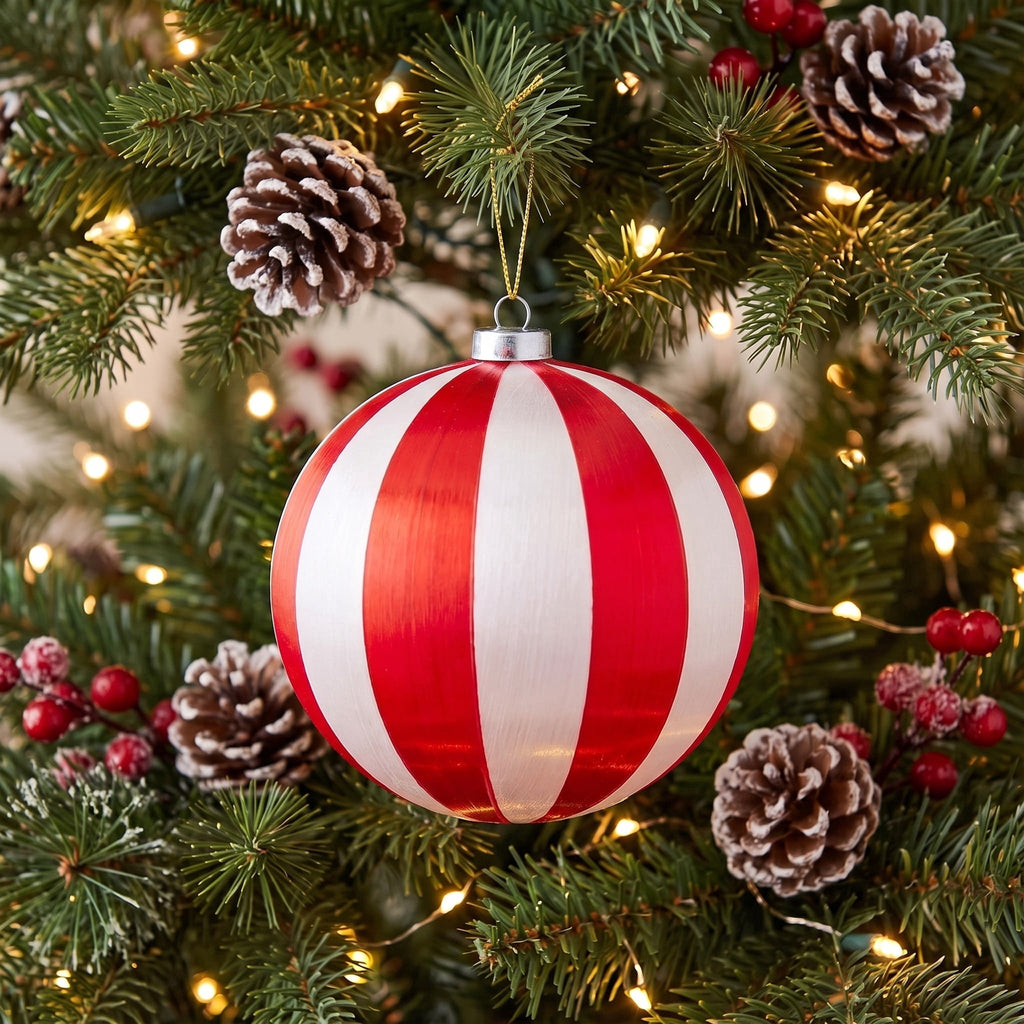 4-Count Red and White Stripe Ball Christmas Ornaments, 4", by Holiday Time
