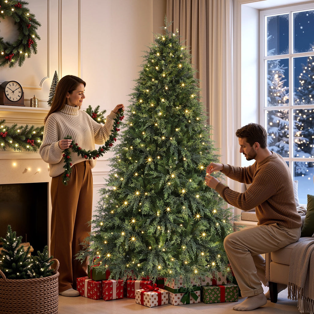 Lolsea 7ft Prelit PE Aspen Cypress Artificial Christmas Tree with Remote Control, Timer and Warm White & Multi-Color Lights