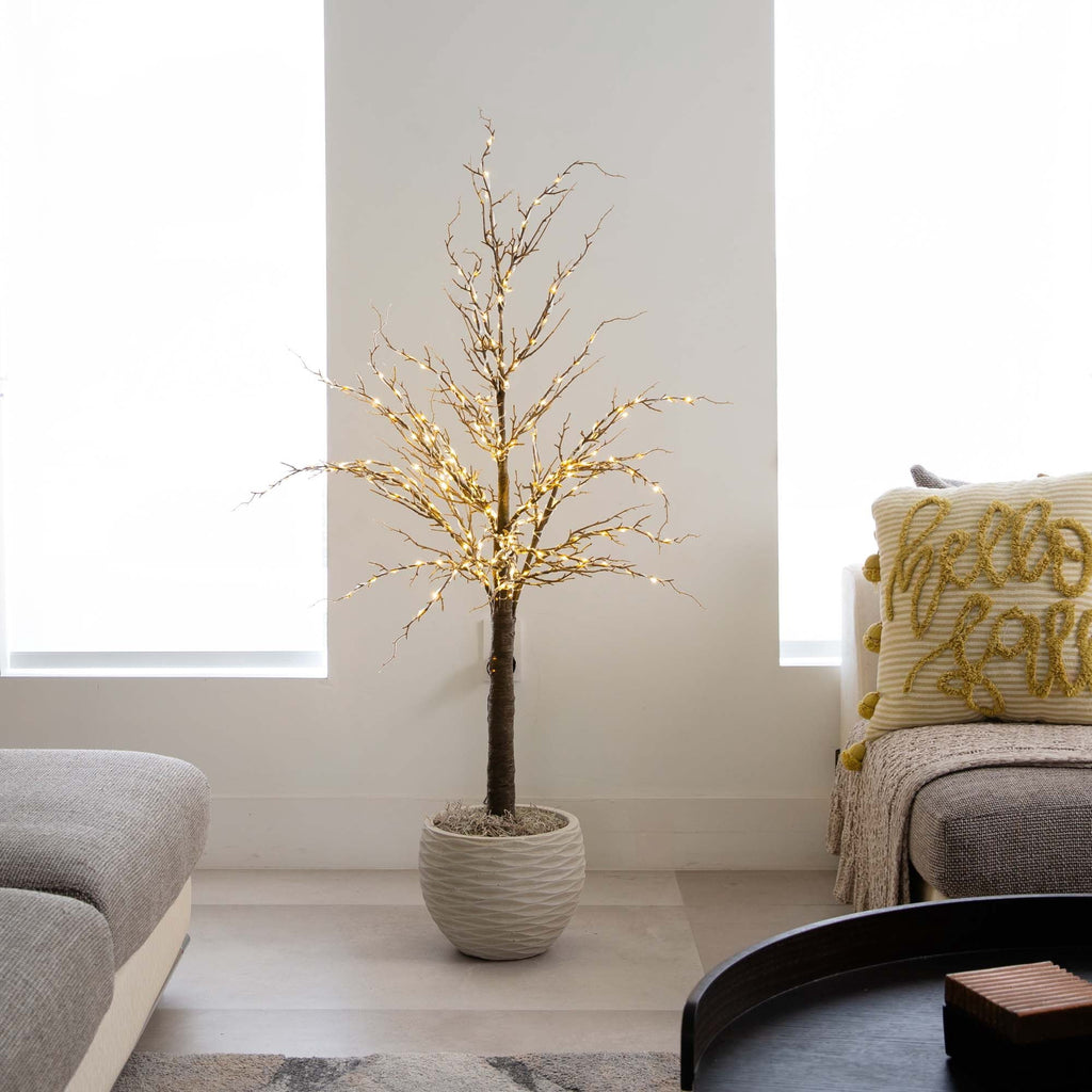 Nearly Natural Pre-Lit Brown Twig Artificial Christmas Tree - 4' - Warm White LED Lights