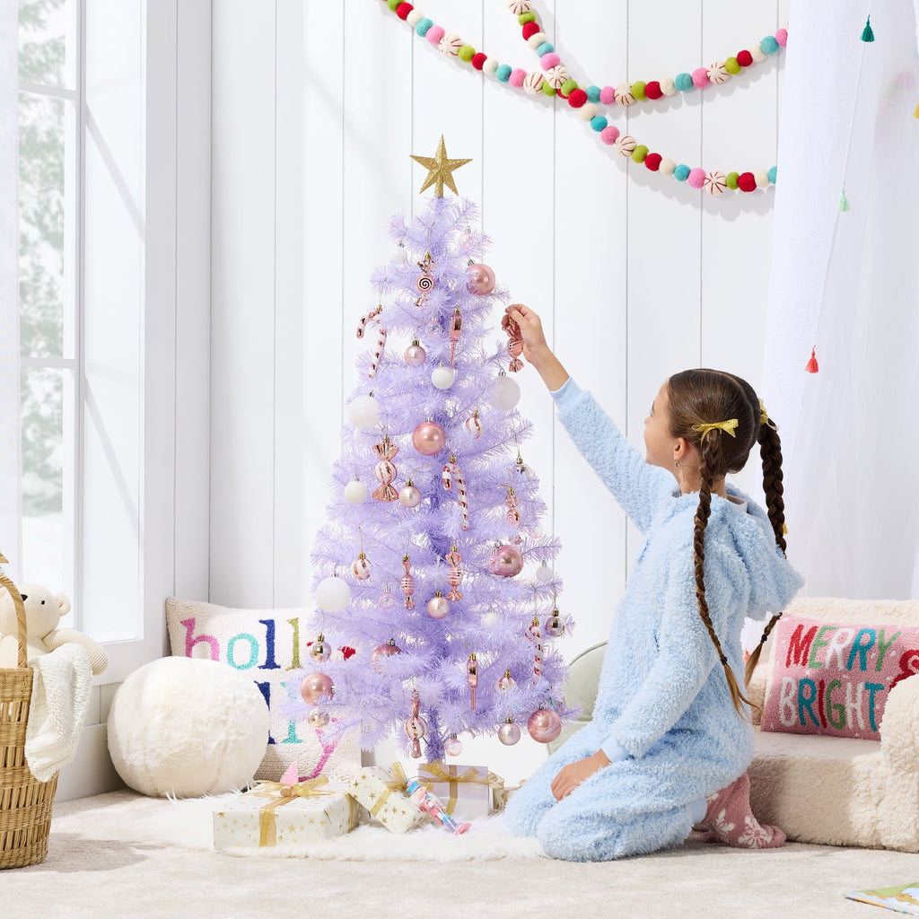 Best Choice Products 4ft Prelit Colored Christmas Tree, Artificial Tree Holiday Decor w/ 70 LED Lights - Baby Blue Tinsel