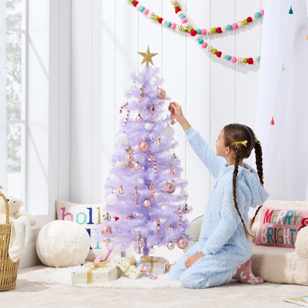 Best Choice Products 4ft Prelit Colored Christmas Tree, Artificial Tree Holiday Decor w/ 70 LED Lights - Baby Blue Tinsel
