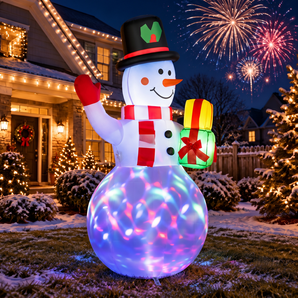 5ft Christmas Inflatables Snowman Outdoor Yard Decor with Rotating LED Lights Christmas Blow Up Decoration Garden