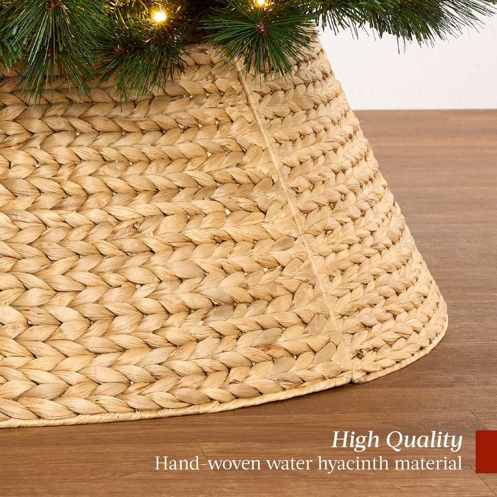 Best Choice Products 24in Woven Hyacinth Christmas Tree Collar, Tree Skirt Accessory w/ Cord Cut-Out - Chestnut