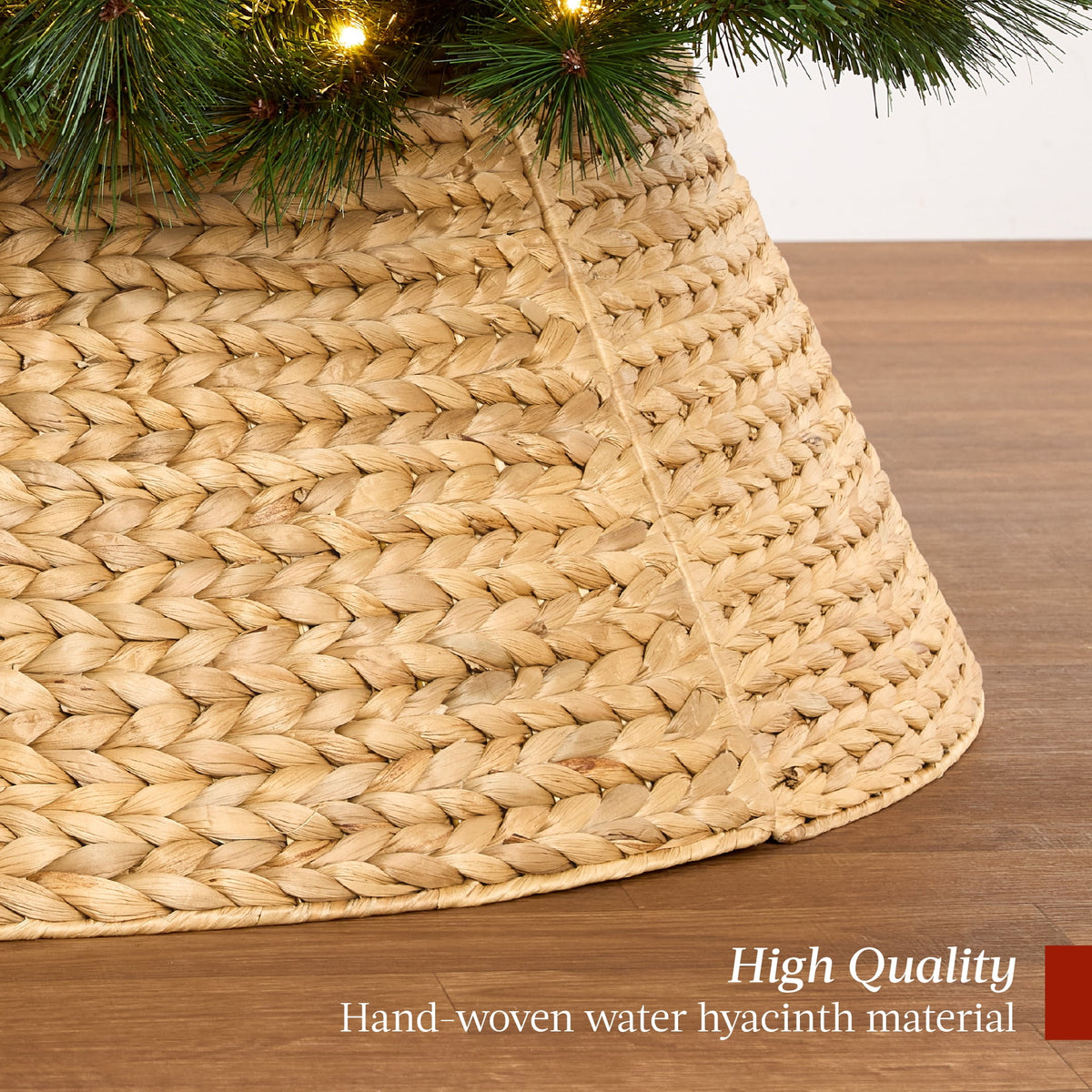 Best Choice Products 24in Woven Hyacinth Christmas Tree Collar, Tree Skirt Accessory w/ Cord Cut-Out - Chestnut