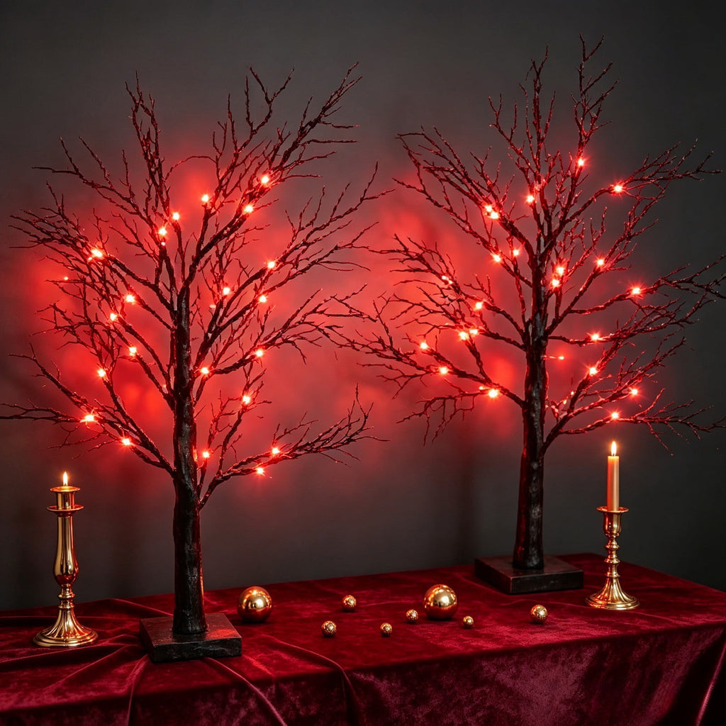 Halloween Tree with LED Lights, USB and Battery Operated Lighted Branch, Pre-Lit Artificial Fall Tree for Indoor Halloween Decorations and Home Display