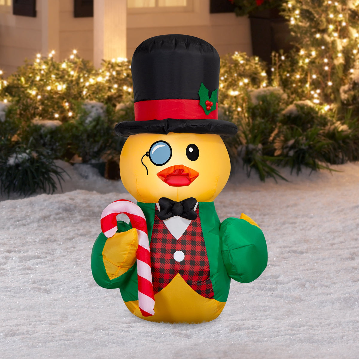 Multicolor Rubber Ducky with Top Hat and Cane Christmas Airblown Yard Inflatable, 3.5', by Holiday Time
