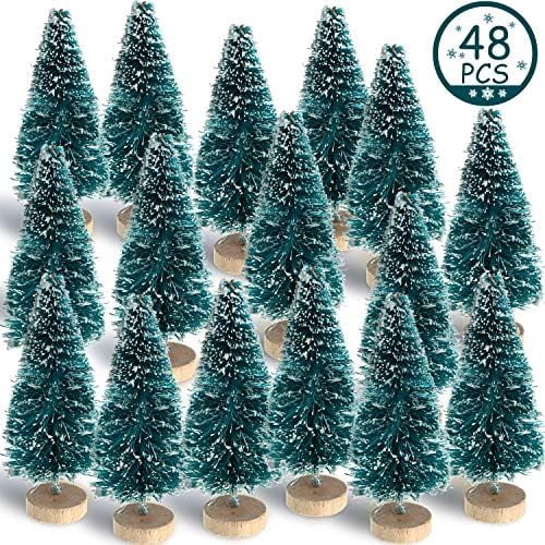 48 Pcs Mini Christmas Trees, Artificial Sisal Mini Pine, Blue Green