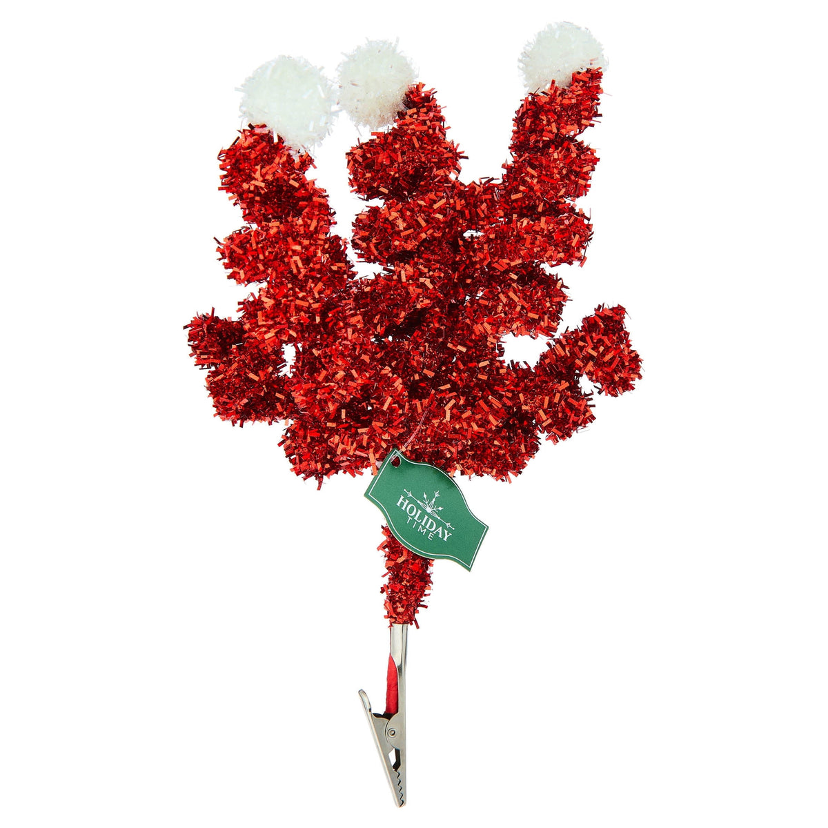 Red and White Tinsel Curly Christmas Clip Ornament, 9", by Holiday Time