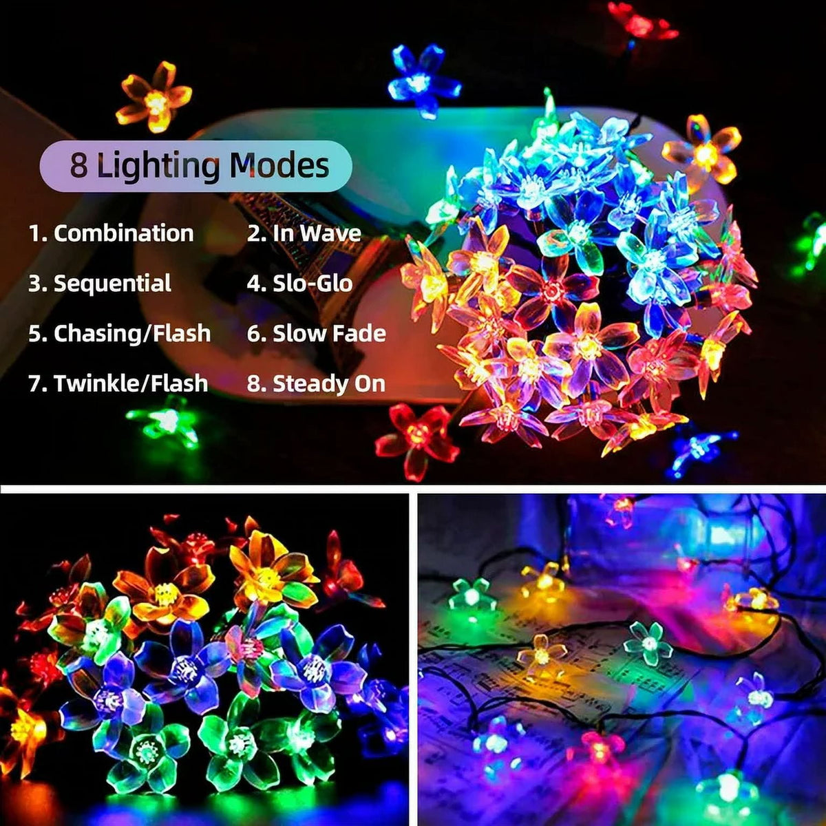Solar Flower String Lights, Cherry Blossoms Solar Fairy Light,23ft 50 LED Outdoor Waterproof String Lights for Christmas Tree, Home, Garden, Wedding, Patio, Party Decorations(pink)