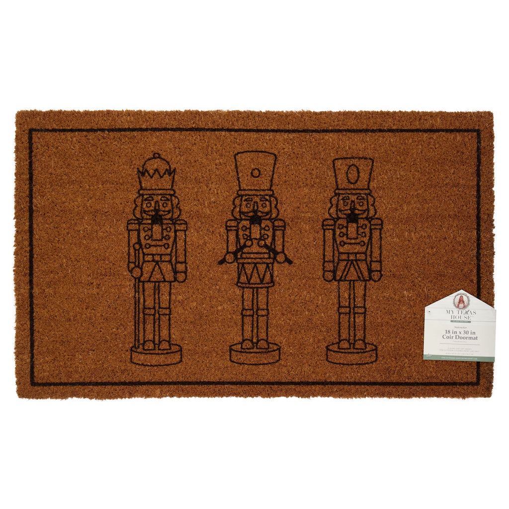 My Texas House Natural and Black Nutcracker Outdoor Coir Christmas Doormat, 18" x 30"